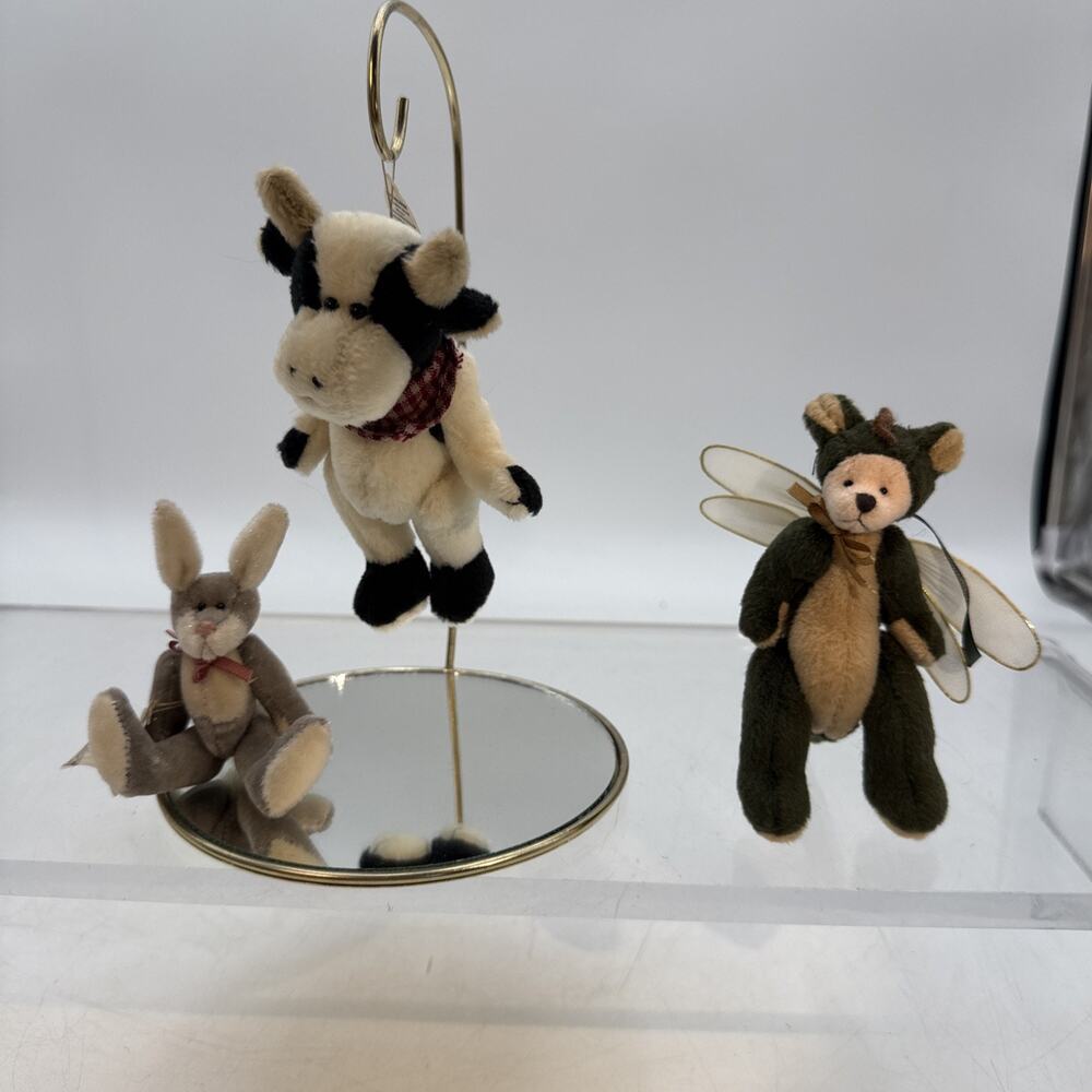 Boyds Bears Lot of 3 - T.F. Wuzzies Rabbit, Cow & Weezie Flitenfly Ornament